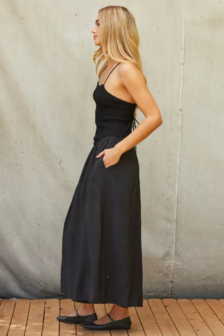 Crossback Mix Media Flare Maxi Dress