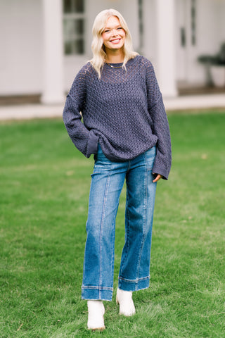 Crewneck Lattice Knit Sweater