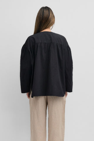 Oversized V-Neck Cotton Button Down Top