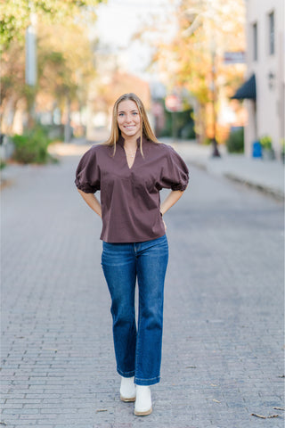 V-Neck Cinch Sleeve Top
