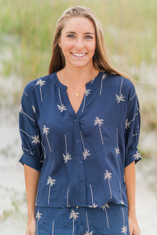 Palm Tree Embroidered Blouse