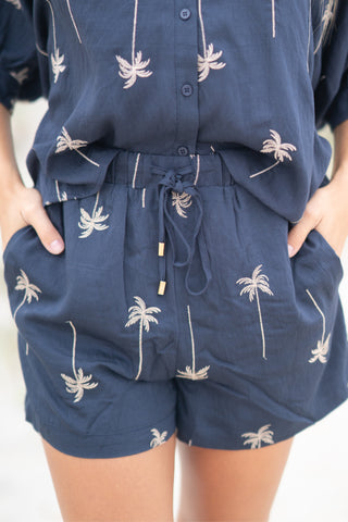 Palm Tree Embroidered Shorts