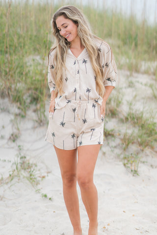 Palm Tree Embroidered Blouse