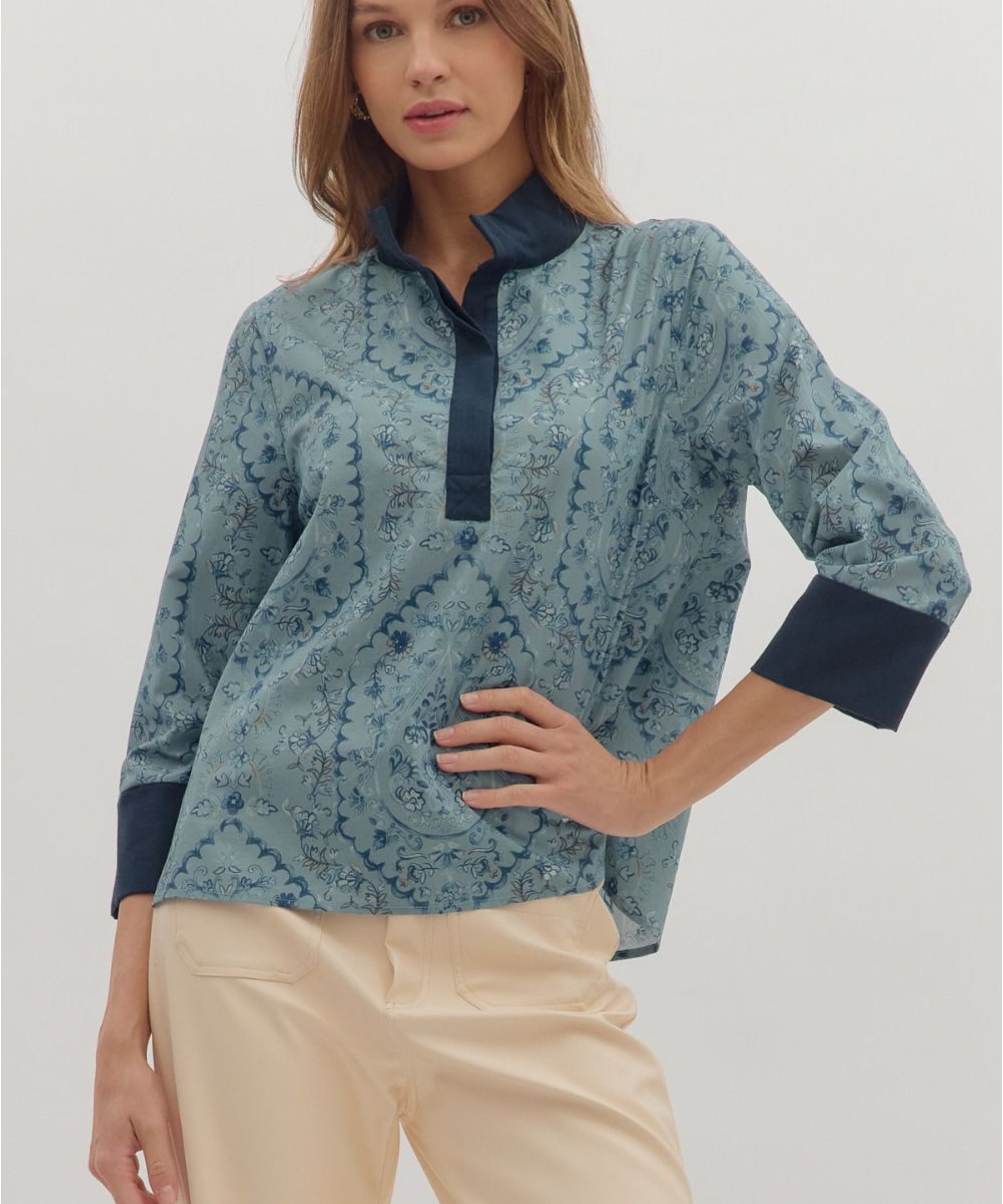 Paisley Print 3/4 Sleeve Top