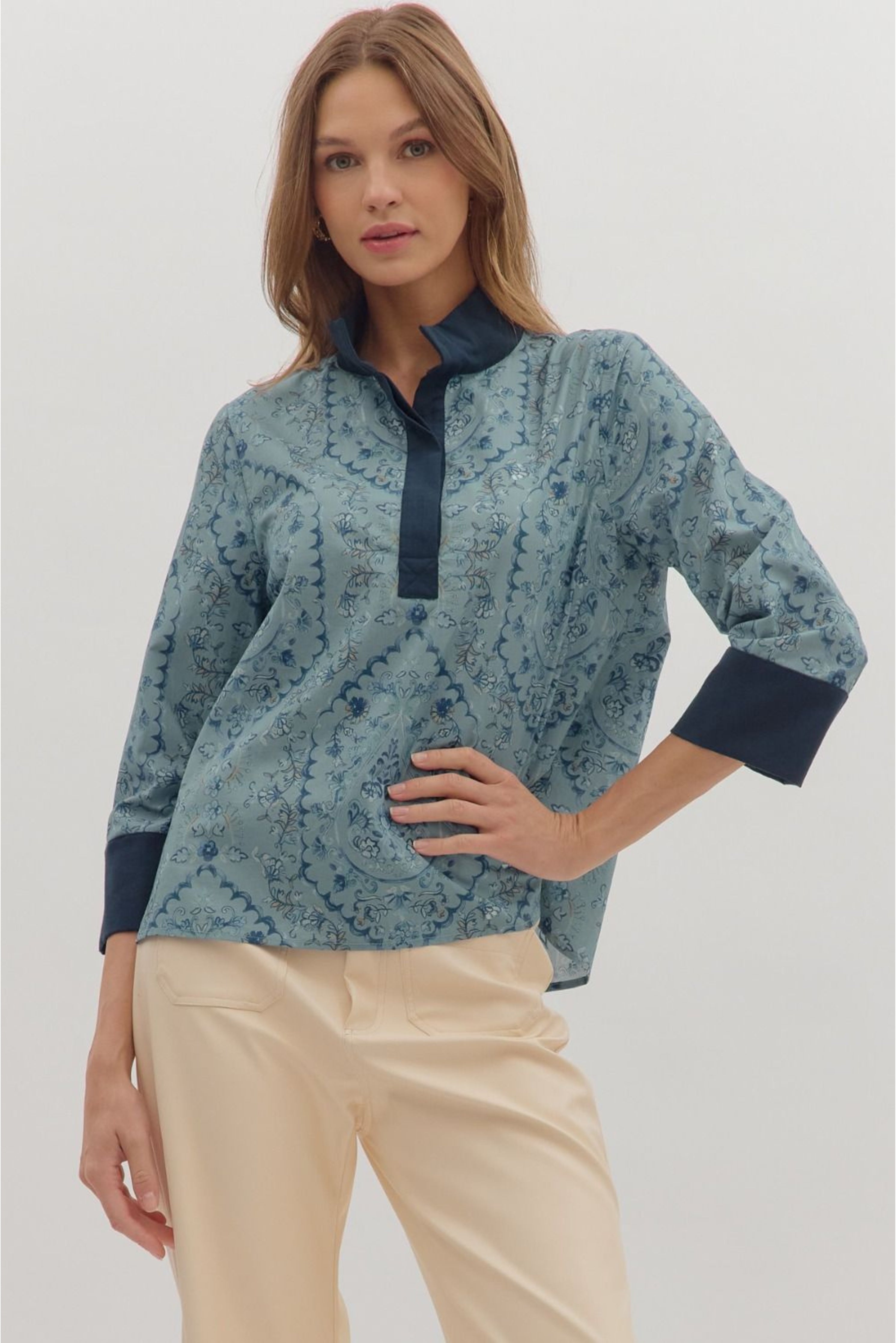 Paisley Print 3/4 Sleeve Top