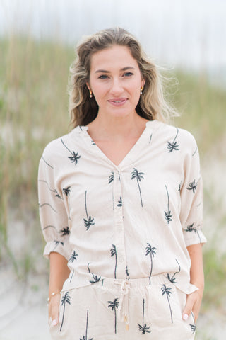 Palm Tree Embroidered Blouse