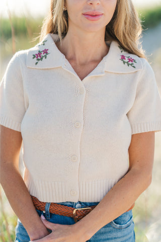 Embroidered Collar Knit Top