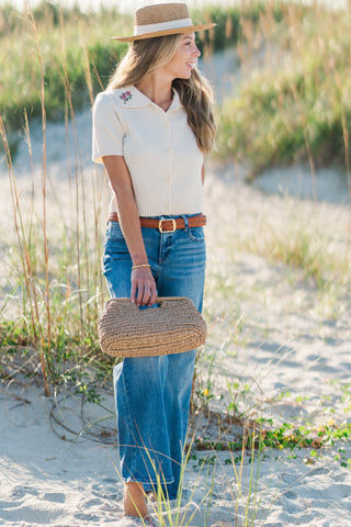 Embroidered Collar Knit Top