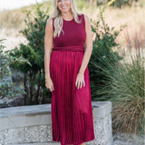Sleeveless Mixed Media Pleated Midi Dress