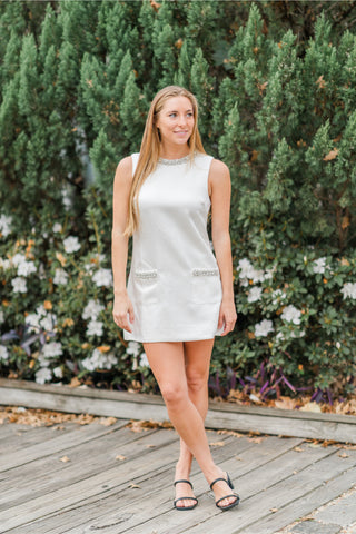 Jeweled Neckline Sleeveless Shift Dress