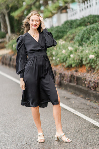Polished Puff Sleeve Wrap Dress