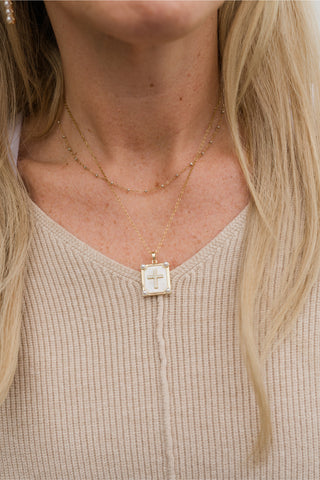 Mother of Pearl & Pave Cross Rectangle Necklace