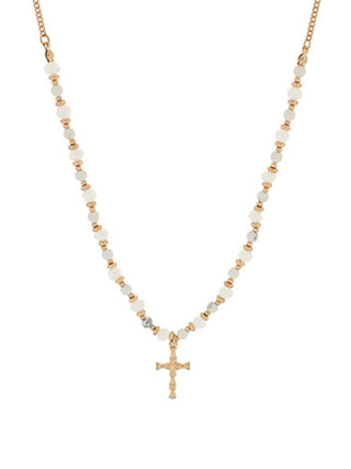 Cross & Stone Beaded Necklace