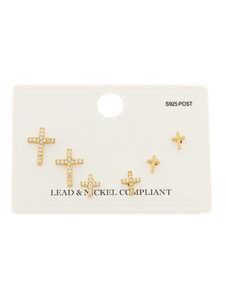 Gold and Pearl Cross Studs
