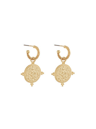 Textured Coin Dangling Hoops