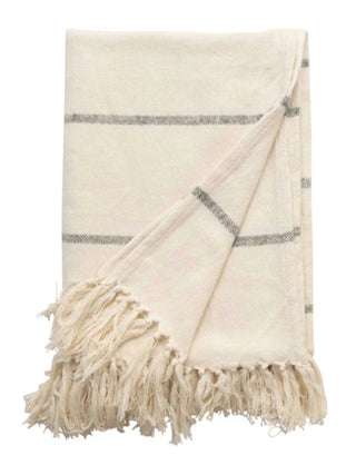 Striped Throw w/ Fringe Ivory
