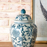 10" Blue Floral Ginger Jar w/ Lid