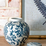 8" Blue Floral Ginger Jar w/ Lid