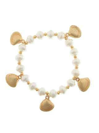 Clam and Pearl Charm Bracelet