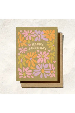 Happy Birthday Retro Flower Card