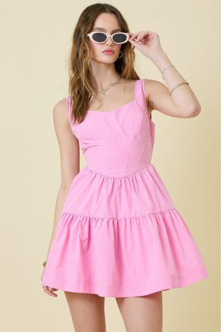 Poplin Corset Ruffle Mini Dress