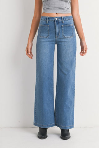 Patch Pocket Wide Leg Jeans