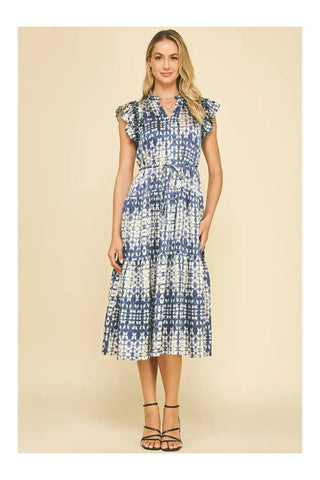 Flutter Sleeve Tiered Midi Dress