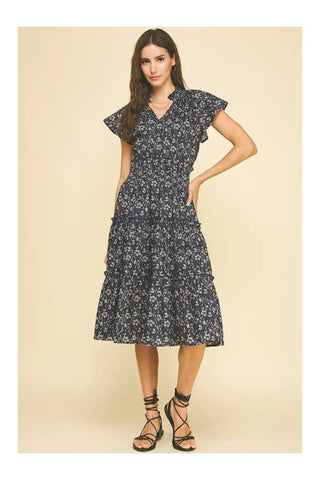 Smocked Flutter Sleeve Midi Dress