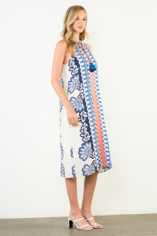 Tassel Tie Halter Midi Dress