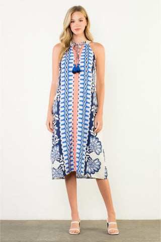 Tassel Tie Halter Midi Dress