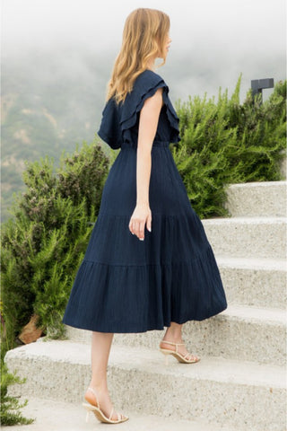 Tiered Ruffle Sleeve Midi Dress
