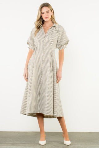 Striped Button Midi Dress