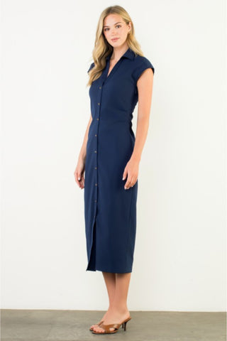Cap Sleeve Button Midi Dress