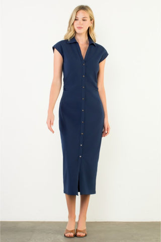 Cap Sleeve Button Midi Dress