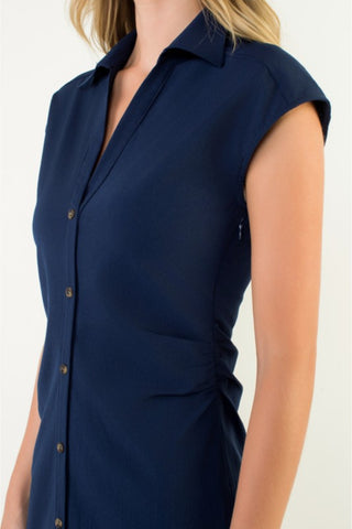 Cap Sleeve Button Midi Dress