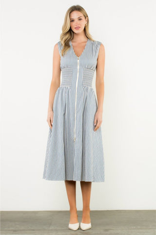 Front Zip Striped Dress