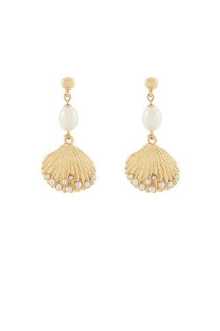 Oval Pearl & Shell Dangle Earrings