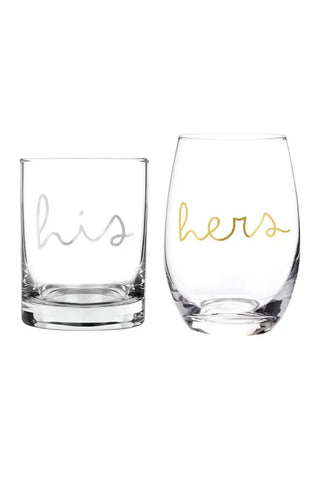 His/Hers Stemless Wine Glasses