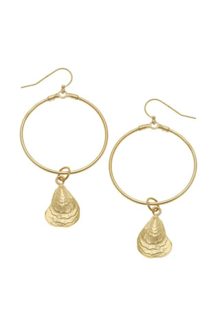Gold Oyster Shell On Hoop Earrings