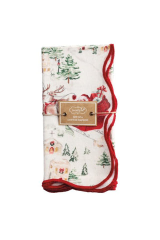 Santa Scene Scallop Napkin Set