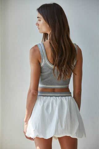Ribbed Contrast Trim Crop Tank