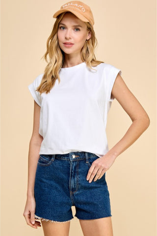 Rolled Cap Sleeve Cotton Top