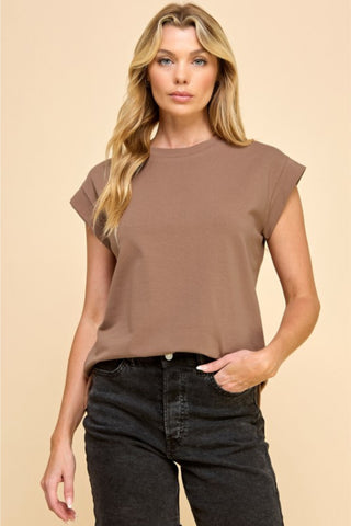 Rolled Cap Sleeve Cotton Top