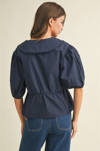 V-Neck Puff Sleeve Peplum Top