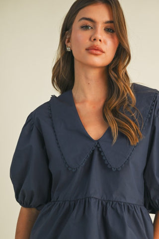 V-Neck Puff Sleeve Peplum Top