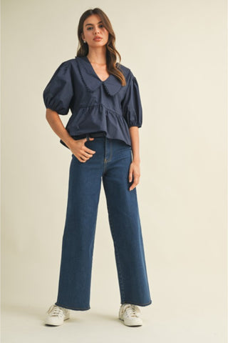 V-Neck Puff Sleeve Peplum Top