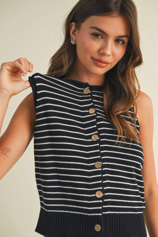 Striped Button Front Knit Tank