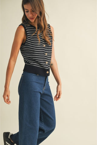 Striped Button Front Knit Tank