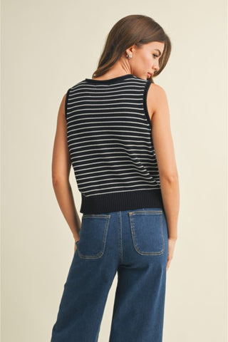 Striped Button Front Knit Tank