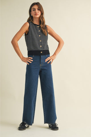 Striped Button Front Knit Tank